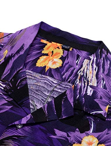 Alimens & Gentle Hawaiian Shirt for Men Summer Beach Casual Short Sleeve Button Down Shirts Printed Tropical Vacation Shirts Purple - Image 3