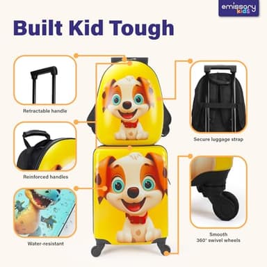 emissary Kids Luggage Set With Wheels For Boys Girls, Toddler 16’’ Hardside Suitcases With Backpack, Puppy Kids Carry on Luggage Set, Children Rolling Suitecase Airline Approved - Image 4