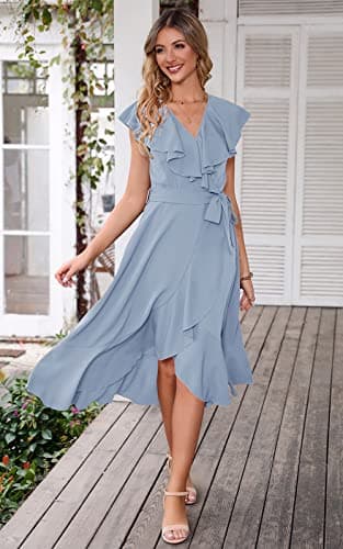 PRETTYGARDEN Women's Summer Cross Maxi Dress Casual Boho Deep V Neck Short Sleeve Ruffle Hem Split Beach Long Dresses (Light Blue,X-Large) - Image 7