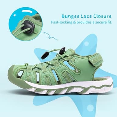 DREAM PAIRS Boys Girls Summer Outdoor Athletic Sport Sandals Walking Hiking Hook and Loop Adjustable Multicolor for Toddler/Little/Big Kids,Size 1 Little Kid,Green,160912-K - Image 2