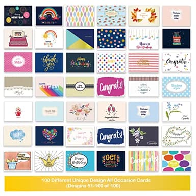 Janvale 100 All Occasion Cards Assortment Box with Color Envelopes，All Occasion Cards Set with Greeting Inside, Large 5 x 7 inch Cards with Stickers and Dividers - Image 6