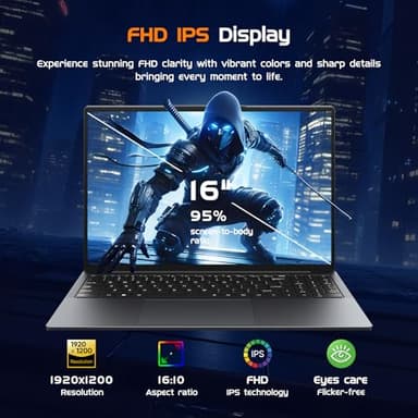 16" Laptop Computer Core i5(up to 3.6GHz)16GB RAM,512GB SSD,Window 11 Pro Notebook PC,MS Office,gaming laptop,1920 x 1200 FHD 16:10 Display, with BT5.0 Wi-Fi, USB A, HDMI, RJ45, Backlit Keyboard - Image 7