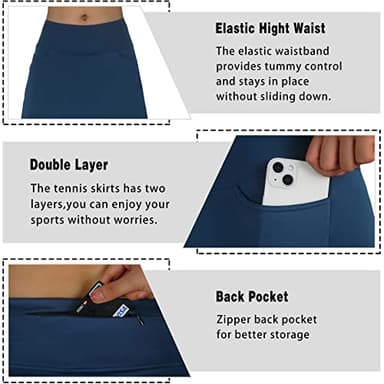 beroy Women Skorts Skirts with Three Pockets,Skirted Leggings for Women(L Navy) - Image 3