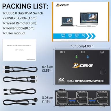 8K USB 3.0 Displayport KVM Switch 2 Monitors 2 Computers 8K@30Hz 4K@144Hz,MLEEDA Dual Monitor Displayport 1.4 KVM Switches with 4 USB 3.0 Port for USB Device,Wired Remote and USB Cables Included - Image 9