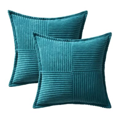 MIULEE Decorative Throw Pillow Covers for Couch Bed Livingroom 20x20 Inch Set of 2 Teal Blue Boho Accent Throw Pllows Broadside Striped Patchwork Soft Corduroy Summer Coastal Pillowcases - Image 6