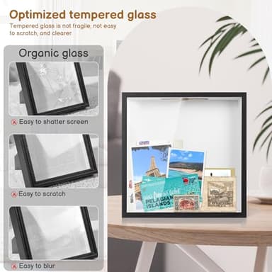Shadow Box for Adventure Memory 12x12, 1.2in Deep Capacity Keepsakes Box Frame with Top Loading Slot for Travel Home Office Decor Keepsakes, Black 1pc - Image 4