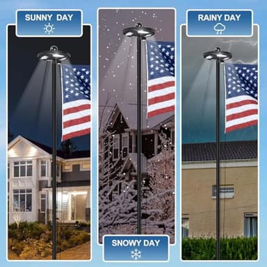 25FT Black Flag Pole Kit with Solar Light in Ground, 12 Gauge Extra Thick Aluminum Flagpole with 3x5 TearProof Embroidered American Flag and 126 LED Light,10 Hour Dusk to Dawn US Flag Set for Outdoor - Image 4