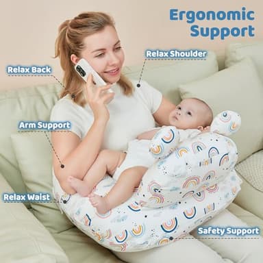 lasoftan Nursing Pillow for Breastfeeding, Breast Feeding Pillow for Mom Support, Adjustable Waist Strap and Removable Cotton Cover, Rainbow - Image 4
