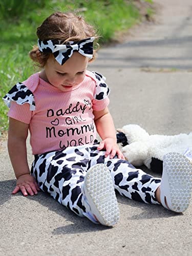 AMAWMW Newborn Baby Girl Clothes Outfit Short Sleeve Romper Cow Prints Pants Headband Gift Essential Stuff 12 18 Months - Image 3