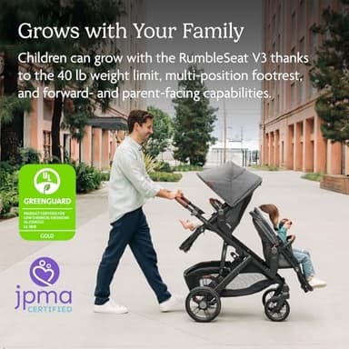 UPPAbaby RumbleSeat V3 Second Lower Seat - Compatible with Vista V2 and Vista V3 - All-Weather Seat + Magnetic Buckle – Adapters Included - Greyson (Charcoal Mélange/Carbon Frame/Saddle Leather) - Image 3