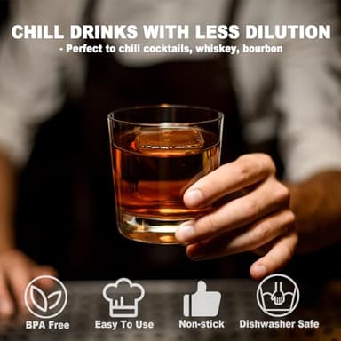 Nax Caki Large Ice Cube Tray with Lid Pack of 2, Stackable 2 Inch Big Silicone Square Ice Cube Mold for Whiskey Cocktails Bourbon Soups Frozen Treats, BPA Free - Image 2