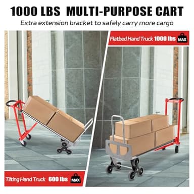 Oyoest 3 in 1 Industrial Convertible Stair Climbing Cart,1000 LBS Capacity Hand Trucks Heavy Duty,Platform Cart Collapsible Dolly for Transport & Moving in Warehouse, Home, Supermarket - Image 6