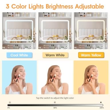 Vabches Make Up Vanity Desk with Mirror and Lights, White Vanity Table Set with Charger Station,Girls Small Vanity and Storage Chair - Image 4