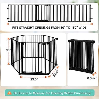 COMOMY 150" Extra Wide Baby Gate with Door, Dog Gates for The House Doorways Fireplace, Auto Close Baby Fence Play Area, Walk Through Pet Gate, Hardware Mounted Baby Gate, 6-Panels (30" Tall, Black) - Image 2