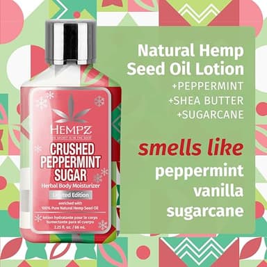 Hempz Mini Crushed Peppermint Sugar Herbal Body Lotion, Moisturizer for men and women, Holiday Gifts, 2.25 oz - Image 3