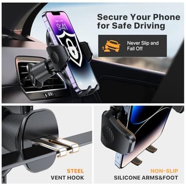 Miracase Phone Holders for Your Car with Metal Hook Clip, Air Vent Cell Phone Stand Car Mount, Universal Automobile Cradle for Garmin GPS Fit iPhone Android and All Smartphones, Dark Black - Image 3