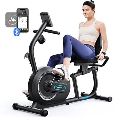 MERACH Recumbent Exercise Bike for Home with Smart Bluetooth and Exclusive App Connectivity, LCD, Heart Rate Handle, S08 Magnetic Recumbent Bikes, Black - Image 1