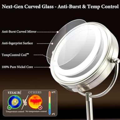 Professional 8.5" Large Lighted Makeup Mirror with Brighter Lights, 1X/10X True HD Magnifying Mirror with 3 Color Dimmable Lights, 90 Shadowless LEDs, 360°Swivel Seamless Vanity Mirror, Pearl Nickel - Image 4