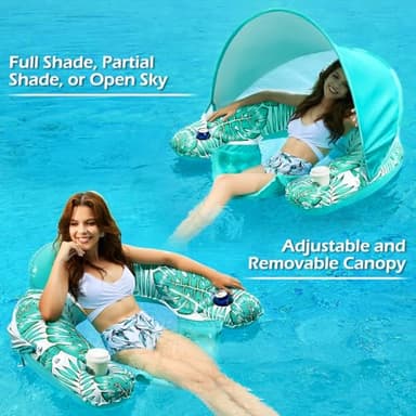 Jasonwell Pool Float with Canopy - Inflatable Pool Floaties Adult Floating Pool Chair Lounge Floats for Swimming Pool Water Chair Pool Lounger with Cup Holders Pool Toy Party Floaty for Adults - Image 2