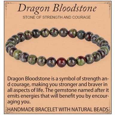 QOGIR Dragon Bloodstone Bracelet - Courage Bracelet for Women Men - Handmade Natural Gem Stone Beaded Stretch Elastic Healing Bracelets 6mm - Image 1