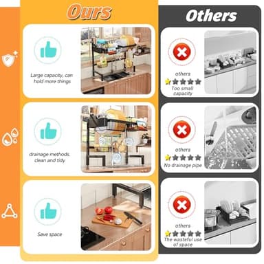 ADBIU Over The Sink Dish Drying Rack (Expandable Height and Length) Snap-On Design 2 Tier Large Dish Rack - Image 6