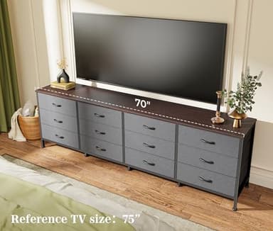 Huuger 70 Inch Dresser for Bedroom, TV Stand for 65, 75, 80 Inch TV, 12 Drawer Long Dresser, Large Storage Organizer Unit, Wide Chest of Drawer with Storage, Fabric Drawer for Living Room, Dark Grey - Image 2