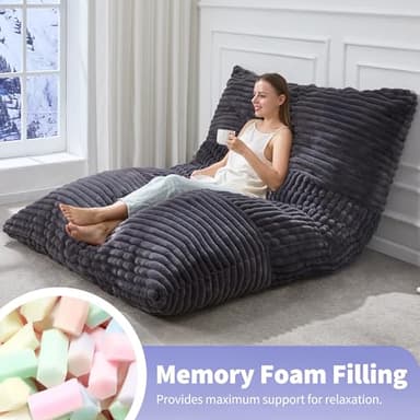 Hobestluk 3 in 1 Bean Bag Chair Giant Bean Bag Chairs Convertible Bean Bag Floor Cushion with Machine Washable Cover, Beanbag Chairs for Adult (Dark Grey) - Image 5