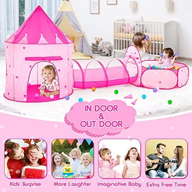 PigPigPen 3pc Kids Play Tent for Girls with Ball Pit, Crawl Tunnel, Princess Tents for Toddlers, Baby Space World Playhouse Toys, Boys Indoor& Outdoor Play House, Perfect Kid’s Gifts - Image 3