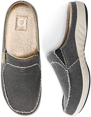 Mens Slippers with Arch Support, Canvas House Slipper for Men with Velvet Lining, Slip On Clog, Indoor Outdoor House Shoes with Anti-Skid Rubber Sole - Image 3