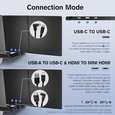 AOKER Laptop Triple Screen Extender - 14" Monitor IPS FHD 1080P HDMI USB-C Detachable Portable Display for 12-17.3 Inch Laptops Compatible with Windows Mac Chrome Surface Metal Base Travel Work Setup - Image 6