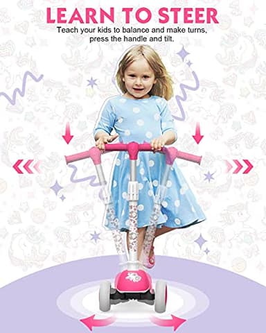 Toddler Scooters for Kids 3-5/5-7/8-12 Years Old, Girl's Foldable 3 Wheel Scooter for Kids Ages 6-12 with Adjustable Heights and Light Up LED Wheels - Image 4