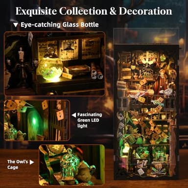 TOYQI Book Nook Kit, Book Nook Kits for Adults and Teens, DIY Miniature Dollhouse Kit 3D Wooden Puzzle Booknook Bookend with LED Light - Image 6