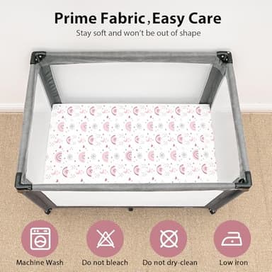 FIEMOL Baby Mini Crib Sheets Girl, Portable 38”x26” Pack and Play Sheets Fitted for Playard and Pack N Play Mattress, 3-Pack Soft Microfiber Pink Rainbow - Image 3
