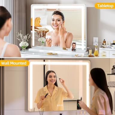 YITAHOME Vanity Mirror with Lights 32"x24" LED Lighted Makeup Mirror, Large Makeup Mirror with Lights, Touch Screen with 3-Color Lighting, Led Mirror Makeup, Dimmable, Wireless Charger, Speaker - Image 5