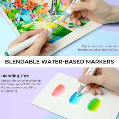Ohuhu Markers for Adult Coloring Books No Bleeding 60 Colors Water-based Dual Tips Coloring Markers for Kids Adults Beginners Drawing Pens for Journaling Lettering (Brush & Chisel) - Image 9