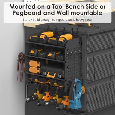 CCCEI Modular Power Tool Organizer with Charging Station. 4 Layer Wall Mount Drill Holder, Tool Battery Charger Organizer. Garage Shop Storage Utility Shelf with 10FT Power Strip, Gift for Men. - Image 6
