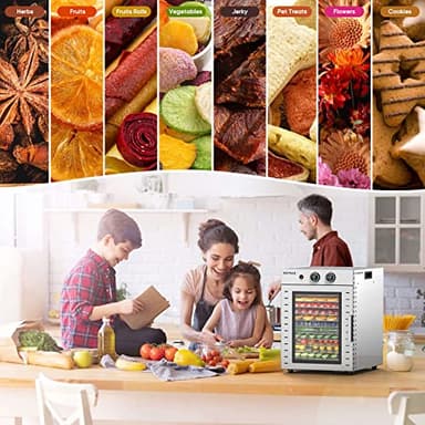 ROVRAk Food Dehydrator for Jerky, Fruit, Meat, Herbs, 12-Tray Stainless Steel Dehydrator Machine, Adjustable Timer, Temperature Control, Overheat Protection (67 Recipes) - Image 3