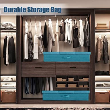 Supowin Underbed Storage Containers Bin with Lids (2pcs) Large Under Bed Storage Organizer Box with Handle, Foldable Under the Storage Bags for Organizing Clothes, Shoes, Blankets, Pillows-Cyan blue - Image 6