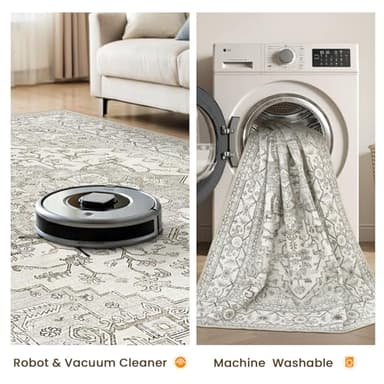 befbee 8x10 Area Rugs for Living Room, Stain Resistant Neutral Washable Rugs for Dining Room, Vintage Non-Slip Thin Large Size Beige Area Rug, Printed Vintage Home Decor Rug（Beige） - Image 5