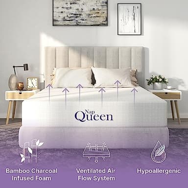 NapQueen 8 Inch Queen Size Mattress, Bamboo Charcoal Memory Foam Mattress, Bed in a Box, White - Image 6