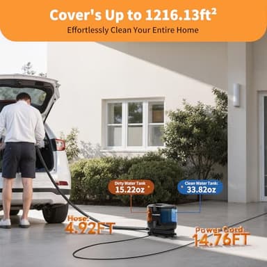MUJERBAY Miniboo Carpet Cleaner, Compact & Powerful Upholstery Cleaner Machine,Portable Spot with 360°Wheels, 1.3-inch Deep Stain Small Rug Cleaner for Car, Stairs, Couches - Image 5