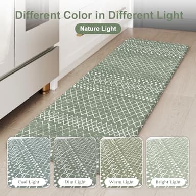 KIMODE Anti Fatigue Kitchen Mats for Floor, Boho Kitchen Rugs Sets of 2, Cushioned Kitchen Floor Mats, Comfort Standing Mat for Sink Laundry Office Desk Green 17"x59"+17"x29" - Image 7