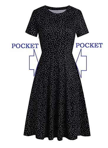 Women's Elegant Vintage 50s Office Casual Floral Print Work Party A-Line Swing Dress with Pockets 162 (XXL, Black Dot) - Image 6