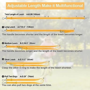 Wisedog Waterproof Dog Leash – 5ft/6ft Adjustable with 2 Hooks & Traffic Handle, Easy to Clean Double Clip Leash for Small, Medium, Large Dogs (Daylily Yellow,S - Image 4