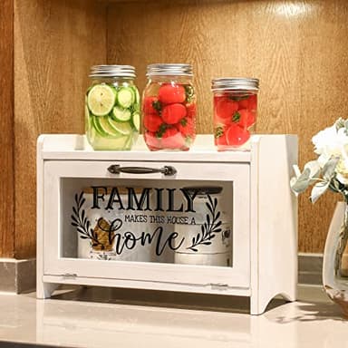 COLLECTIVE HOME - Storage Cabinet, Bread Box, Mini Countertop Cabinet, Wood Organizer for Bedroom Kitchen with Magnetic Door, Storage for Spice Jars, 14.5 x 6.5 x 10 (Single Layer, Home, White) - Image 2