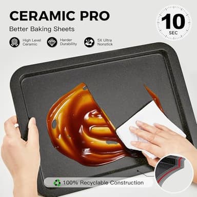 HONGBAKE Ceramic Baking Sheet Pan Set, Cookie Sheet for Oven, Bakeware Sets with Wider Grips, 3 Pack Half/Jelly Roll/Quarter Baking Tray, Premium, Dishwasher Safe - Dark Grey - Image 6