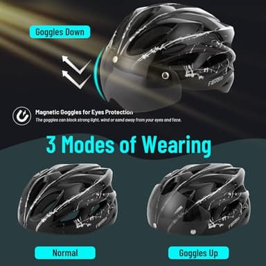 Favoto Bike Helmet Adult - Bicycle Helmet for Men Women Lightweight Cycling Helmets with Led Light Detachable Magnetic Goggles, Breathable Road Bike Mountain Ebike Helmets Adjustable Dial Fit Black - Image 2