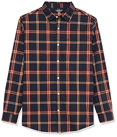 Amazon Essentials Men's Long-Sleeve Regular-Fit Stretch Poplin Shirt, Navy Red Buffalo Plaid, Large - Image 6