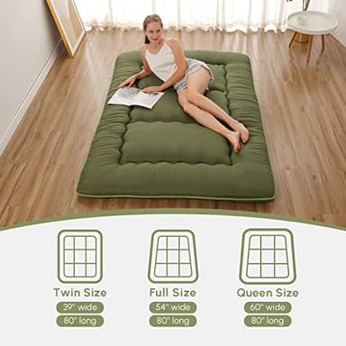 Zelladorra Japanese Floor Mattress, Futon Mattress with Portable Storage Bag and Washable Cover, Roll Up Thick Tatami Mat Suitable for Camping, Guest Room, Green, Queen - Image 3