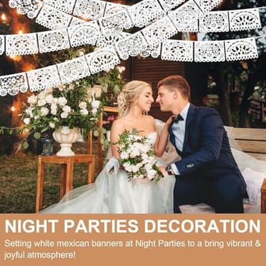 5 Pack White Papel Picado Banner, 90Ft White Mexican Banner for Parties Weddings, Papel Picado Dia De Los Muertos, Cinco De Mayo Decor, Day of The Dead Decorations, Fiesta Party Decoration Supplies - Image 6